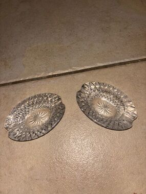 Set of 2 Vintage Crystal Lismore Pattern Individual Oval Dishes Trays